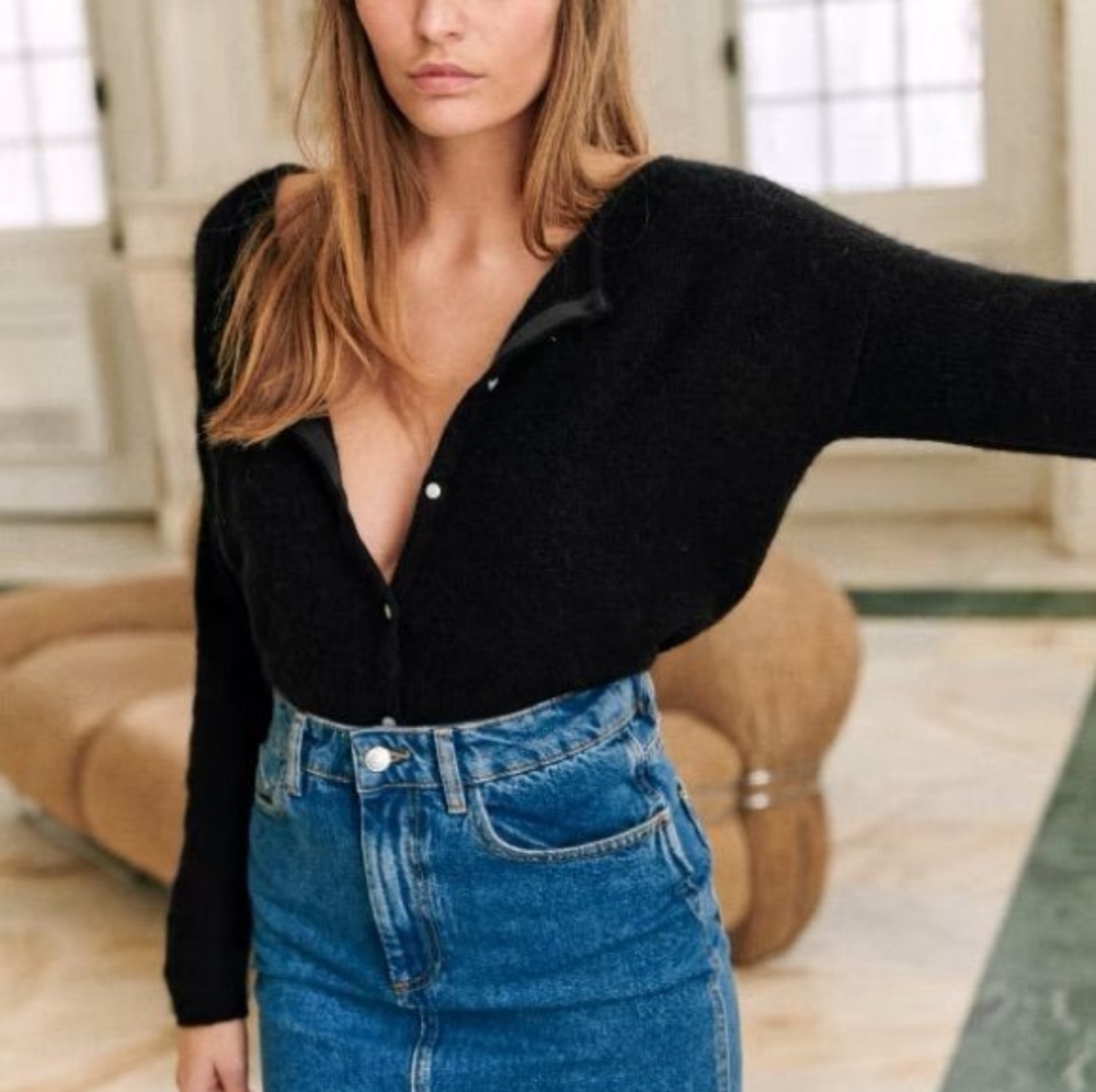 Sezane Barry Cardigan Sweater in Black.  Size small.